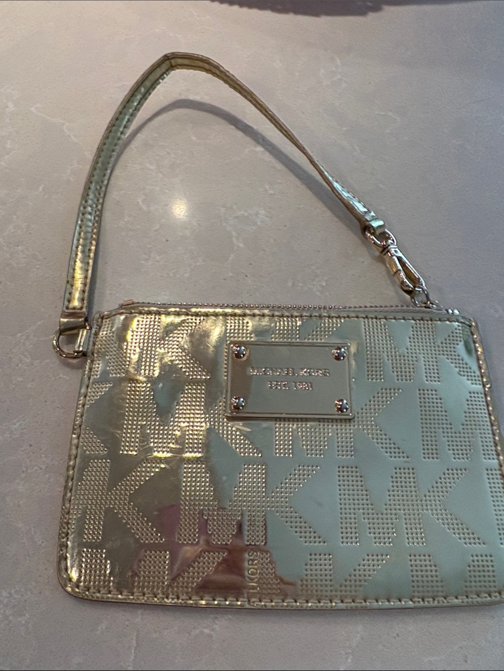 Michael Kors Shimmering Gold MK Logo Wristlet